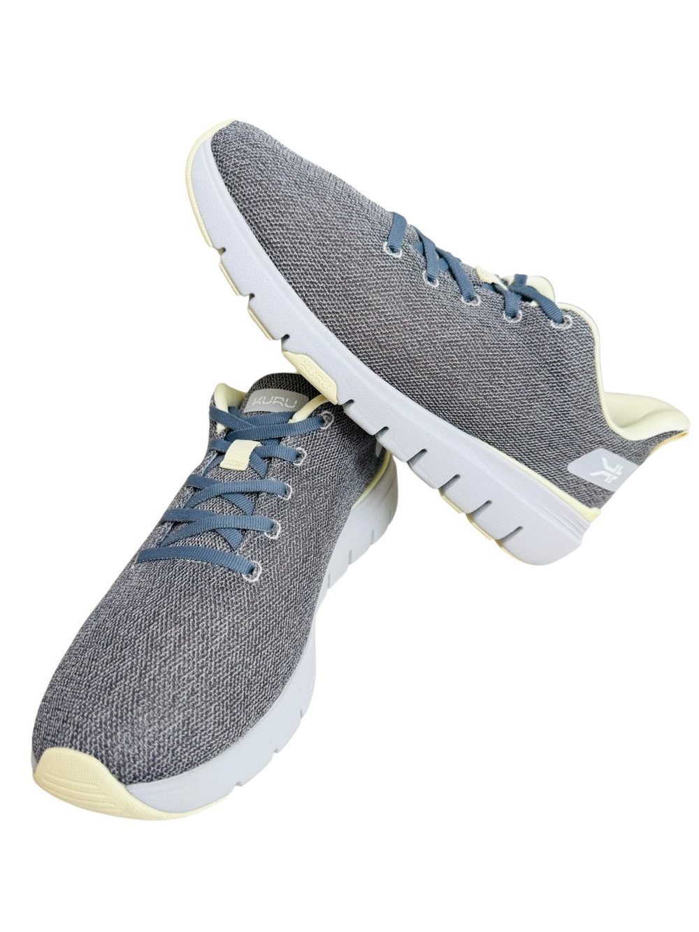 KURU Men’s Gray Knit Athletic Sneakers with Blue Laces